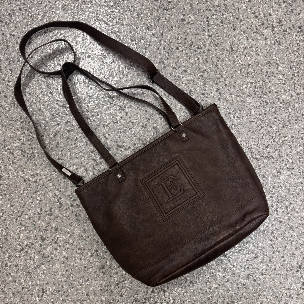 Thirty One Bag  Zippered Tote / Brown / Excellent Condition / Embroidered "E"